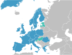 Tagállamok (világoszöld: várományos tagállamok)