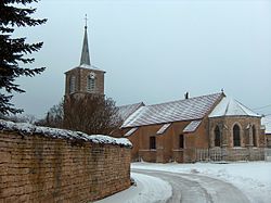Eglise St Jean-Baptiste sous la neige, Annoux.JPG