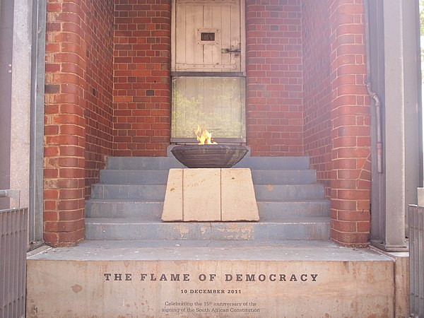 An eternal flame burning on Constitution Hill in Johannesburg, South Africa