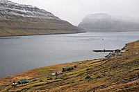 Norðtoftir, w tle widoczna wyspa Svínoy.