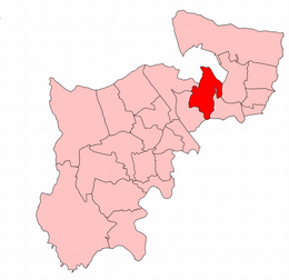 Finchley within the parliamentary county of Middlesex, boundaries used 1945-50 Finchley1945.png