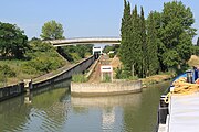 Base of the water slide. Locks are to the right of the picture.