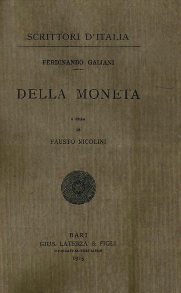 File:Galiani, Ferdinando – Della moneta, 1915 – BEIC 1825718.djvu