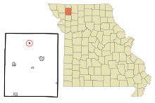 Gentry County Missouri Sisällytetyt ja rekisteröimättömät alueet Gentry Highlighted.svg