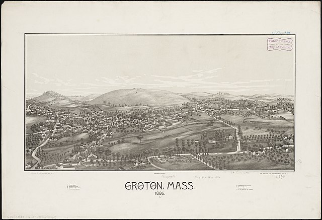 Lithograph of Groton from 1886 by L.R. Burleigh with list of landmarks