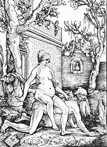 Grabado en madera de Aristóteles montado por Filis de Hans Baldung, 1515.