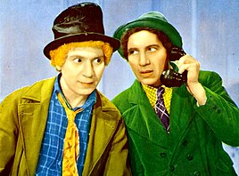 Colorized publicity shot featuring Harpo and Chico. HarpoAndChicoCrop.jpg