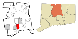 Newington's location within Hartford County and Connecticut