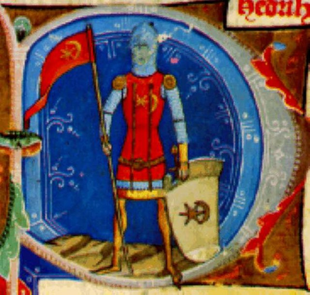 Héder as depicted in the Illuminated Chronicle with false coat of arms