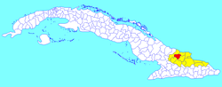 Holguín municipality (red) within Holguín Province (yellow) and Cuba
