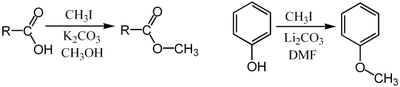 Methylering van carbonzuur en fenol.