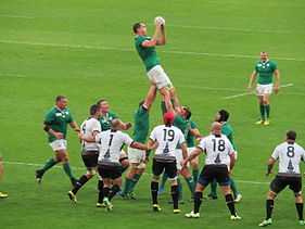 Toner winning a lineout for Ireland against Romania during the 2015 Rugby World Cup Ireland vs Romania 2015 RWC (5).jpg