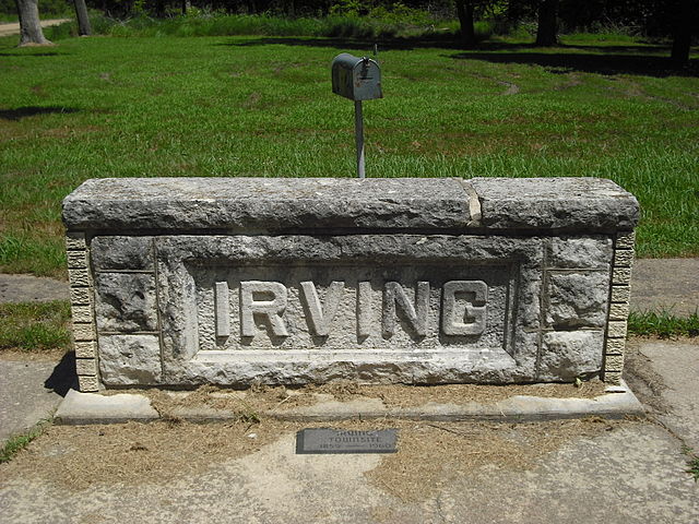 The Irving stone marker southeast of Blue Rapids.