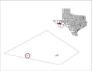 Valentine's location in Jeff Davis County (bottom) and Texas (top)