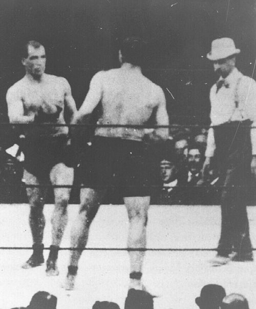 Sharkey (left) during his fight with Jeffries