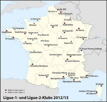 Ligue 1 and Ligue 2 clubs in the 2012/13 season