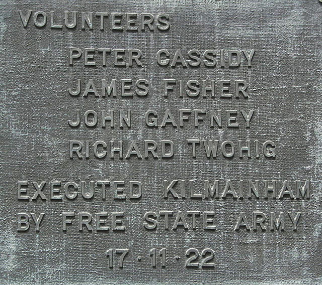 Plaque in Kilmainham Jail for the four Anti-Treaty IRA executed on 17 November 1922