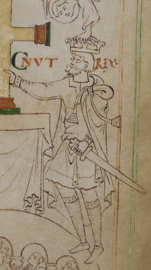 Depiction of Knútr as it appears on folio 6r of British Library Stowe 944.