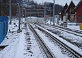 スイス、ツェントラル鉄道の三線軌条と四線軌条の接続箇所