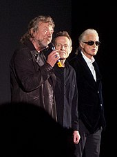 Led Zeppelin answering questions at the film premiere of Celebration Day at the Hammersmith Apollo in London, October 2012 Led Zeppelin answering questions, 2012 (cropped).jpg