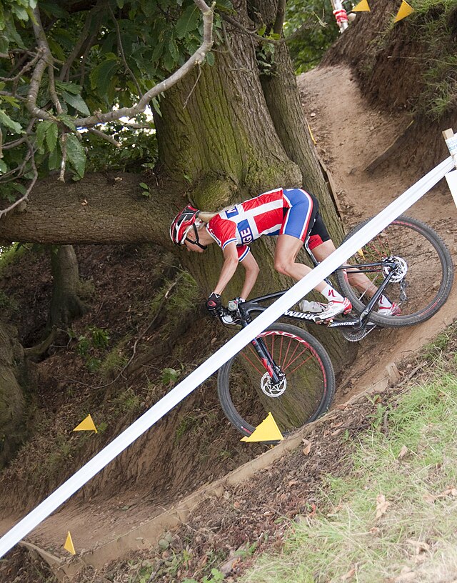 Lene Byberg tijdens de pré-olympische wedstrijd op het parcours van Hadleigh Farm.