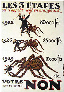 Poster artwork by Jules Courvoisier demanding a "no" vote on the initiative Les 3 etapes 1922.jpg