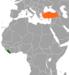 Location map for Liberia and Turkey.