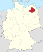 Mapa de Alemania, la posición del distrito de los lagos de Mecklenburg resaltada