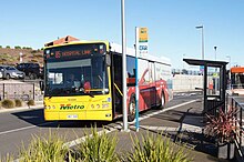 Bus 408, a Scania L94UB 11.9m, is pictured at the North West Regional Hospital in Burnie. MET408 at NWRH.jpg