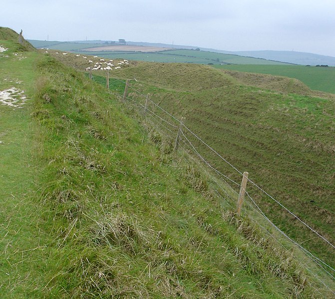 File:Maiden Castle defensive ditch.jpg