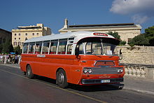 A bus painted in the original colours of the Valletta-Zurrieq route Malta Valletta BW 2011-10-07 15-41-38.JPG