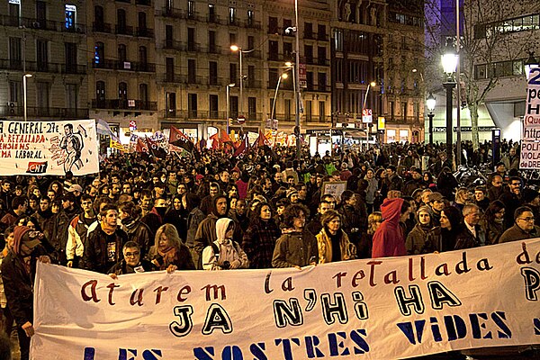 Demonstration in Barcelona on 22 January 2011, against the raise in the retirement age