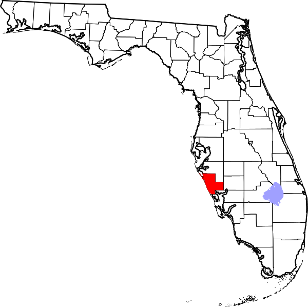 Map of Florida highlighting Sarasota County