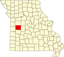 Location of Henry County in Missouri Map of Missouri highlighting Henry County.svg