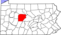 Map of Pensilvanija highlighting Clearfield County