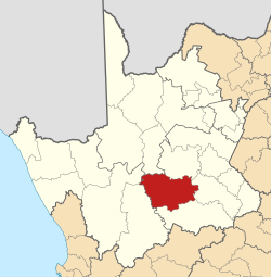 Kaart van Suid-Afrika wat Kareeberg in Noord-Kaap aandui