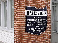 Hayesville Ohio Townhall-Old Opera House Marker Vermillion Institute 214.JPG