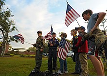 Members of Cub Scout Pack 221 await the arrival of U.S. special tactics Airmen during the Tim Davis Memorial March in Madisonville, La., Oct. 23, 2011 111023-F-PV498-085.jpg