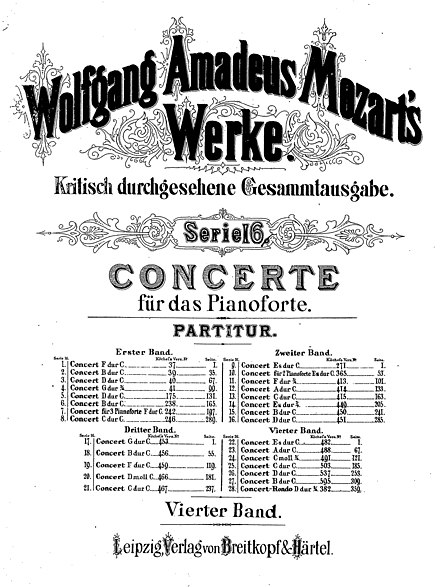 Edition of Mozart piano concertos by Breitkopf & Härtel