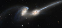 NGC 4676 (Mice Galaxies) is an example of a present merger. NGC4676.jpg