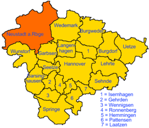 Lage von Neustadt am Rübenberge in der Region Hannover