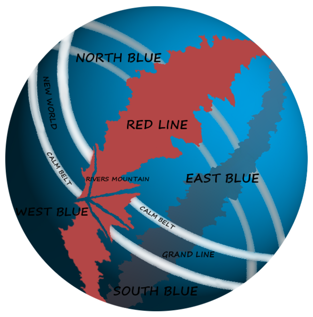 ONE PIECE MAP: RED LINE, GRAND LINE, EAST BLUE by Mugiwara