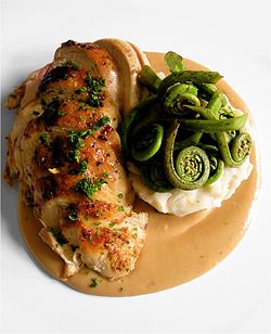 Pan Roasted Chicken Breasts, Garlic Mashed Potatoes, Fiddlehead Ferns and Sauce Supreme.jpg