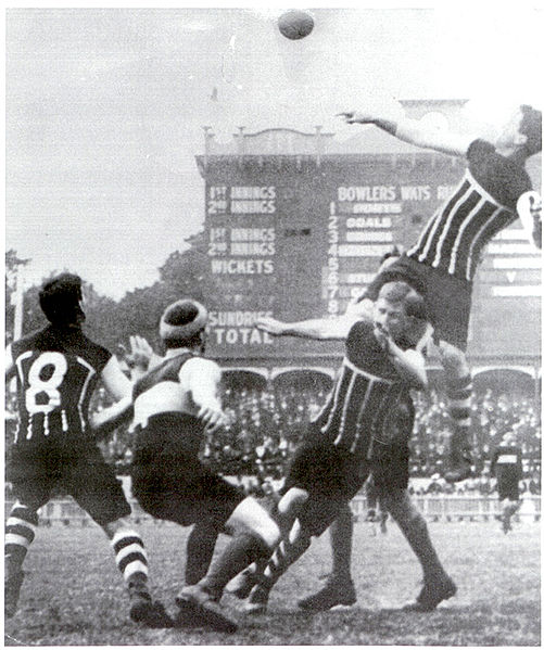 Club legend Harold Oliver taking a spectacular mark in the 1914 SAFL Semi-final against Sturt at Adelaide Oval