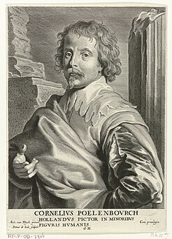 Portret van Cornelis van Poelenburch door Pieter de Jode, naar een schilderij van Anthony van Dyck