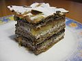 Prekmurska gibanica, a Slovenian layered pastry containing poppy seeds, walnuts, apples, raisins, and quark fillings