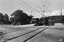 Tram calling at Makrellbekken during the opening year of 1935