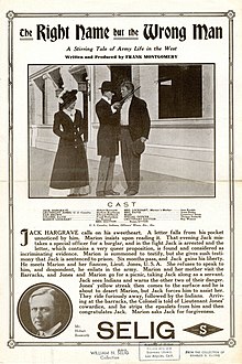 Description de l'image Release flier for THE RIGHT NAME BUT THE WRONG MAN, 1911.jpg.