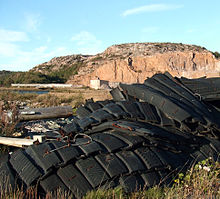 Tire blasting mats for fly rock prevention and dust suppression.