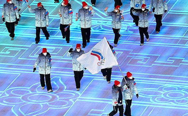 Les athlètes du Comité Olympique Russe lors de la cérémonie d'ouverture des 24e Jeux olympiques d'hiver.
